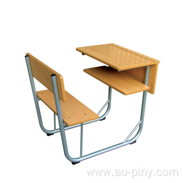 School MDF attached single student desk with bench